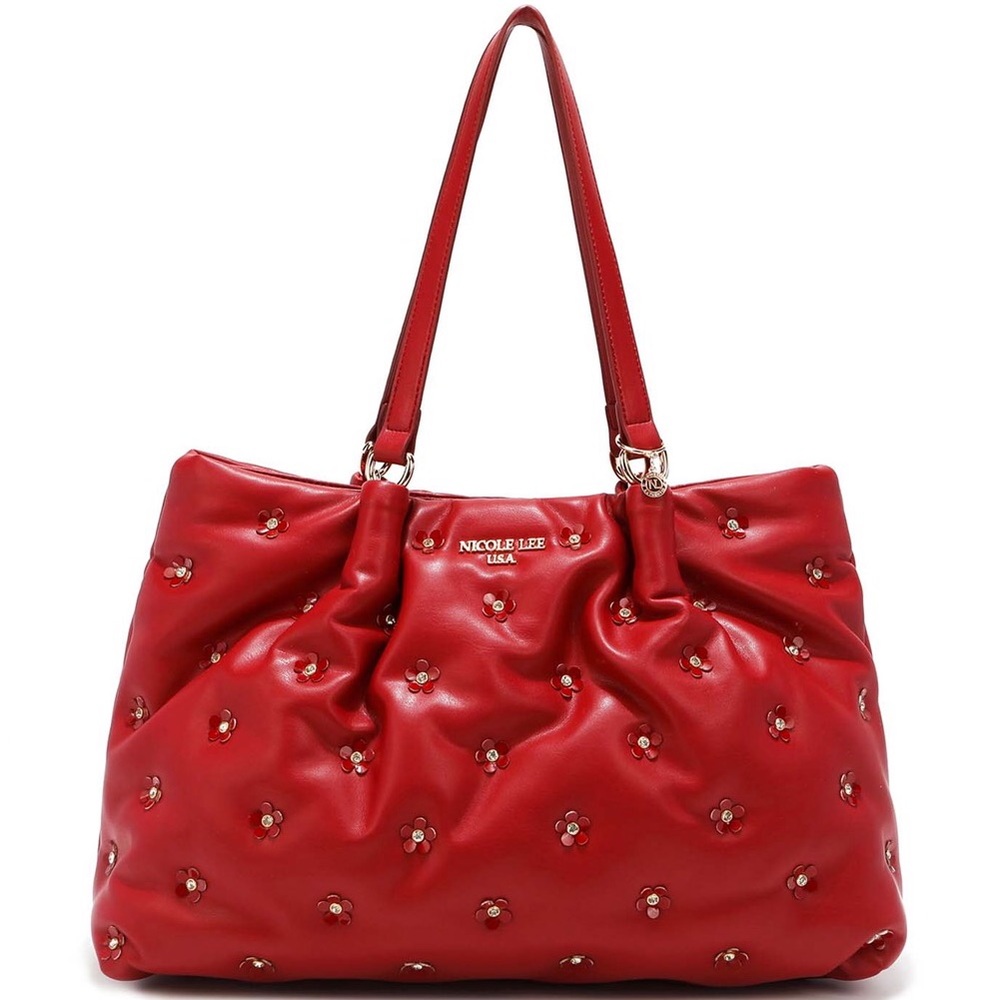 MULTIPLE COLORS 💥 Nicole Lee Flower Rhinestone Vegan Leather Oversized Handbag